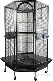 Gabbia Pappagalli Angolare con Accessori, M, Nera