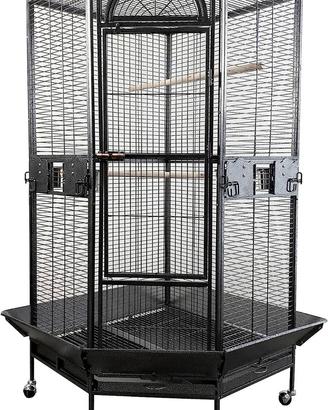 Gabbia Pappagalli Angolare con Accessori, M, Nera