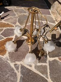 Lampadario ottone e vetro anni 50