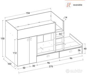 Letto castello con armadio bambini