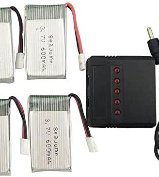 4 Batterie LiPo 3.7V 600mAh Syma X5 con Caricatore