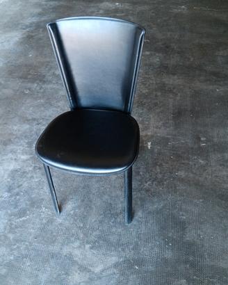 Set di 6 Sedie di Design in Vera Pelle Nera 
