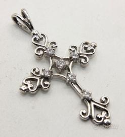 Pendente crocefisso Vintage argento pietre CZ