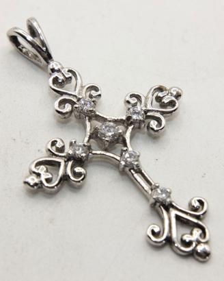 Pendente crocefisso Vintage argento pietre CZ