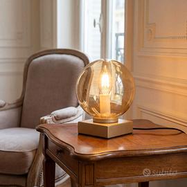 Lampada da tavolo moderna oro ambra metallo vetro