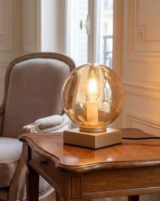 Lampada da tavolo moderna oro ambra metallo vetro