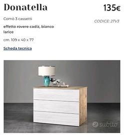 Comò Donatella 3 cassetti 109x40x77
