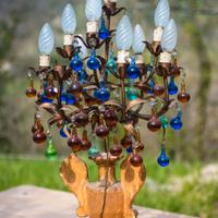 Lampadario da tavolo con sfere in vetro colorate,
