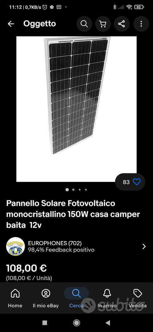 Pannello Solare Fotovoltaico PERC 150W Black Monocristallino Camper Baita