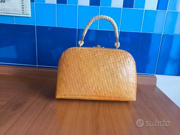 Borsa rattan intrecciato vintage nuova manico