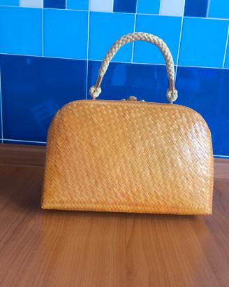 Borsa rattan intrecciato vintage nuova manico