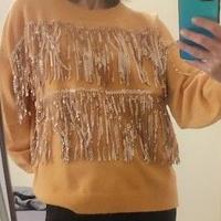 Maglione color senape con paillettes,MAI INDOSSATO