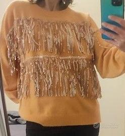 Maglione color senape con paillettes,MAI INDOSSATO