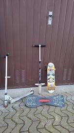monopattino, skateboard e pogo stick