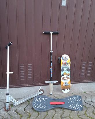 monopattino, skateboard e pogo stick