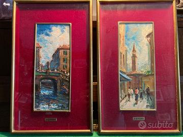 AUGUSTO BERGAMI, COPPIA DIPINTI OLIO 20X8 firmati