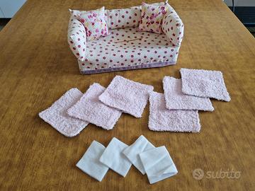 Divanetto porta salviette toglitrucco con 6 pezzen