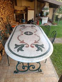 tavolo marmo e ferro battuto