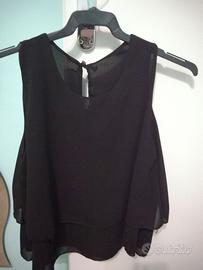 Top blusa nero trasparente volant nuovo