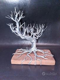 Bonsai fatto a mano con filo metallico cromato