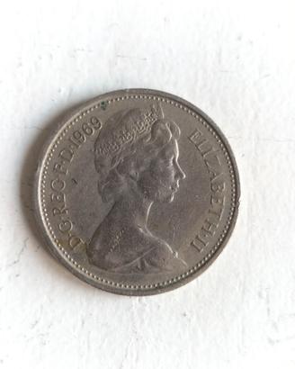 Moneta,RegnoUnito,5 New Pence ,Elizabeth II, 1969