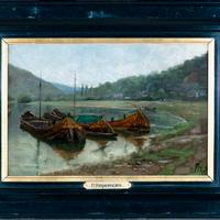Maurice Hagemans 1852 1917- Rivo con barche