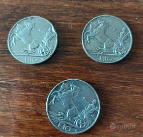 Lotto 3 monete 10 lire 1927