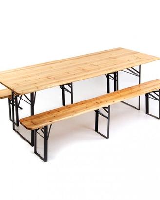 SET BIRRERIA LEGNO TAVOLO 2 PANCHE 3 GAMBE 220 X80