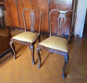 2 sedie legno noce imbottite classiche retro