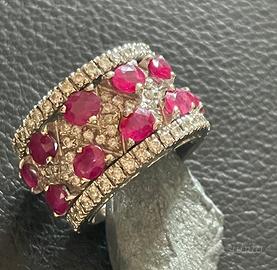 Anello fascione oro bianco/brillanti/rubini