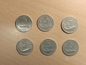 6 MONETE DA 5 LIRE DEL 1953