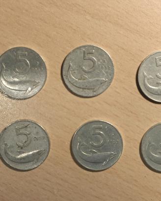 6 MONETE DA 5 LIRE DEL 1953