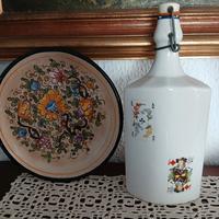 Piatto + Bottiglia " Ceramica Gubbio "