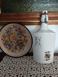 Piatto + Bottiglia " Ceramica Gubbio "