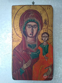 Antica icona Madre di Dio Madonna Russa Bizantina
