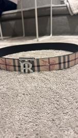 Cintura reversibile check con fibbia TB argentata