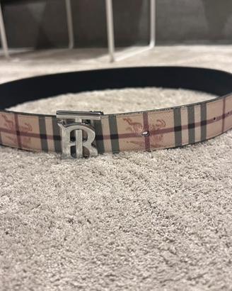 Cintura reversibile check con fibbia TB argentata