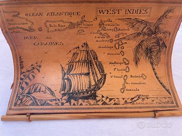 Quadro Vintage Mappa dei Caraibi Stampata su cuoi