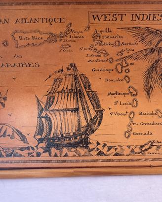 Quadro Vintage Mappa dei Caraibi Stampata su cuoi