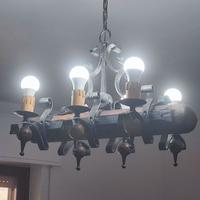 Lampadario rustico 6 luci in ferro e legno dimore