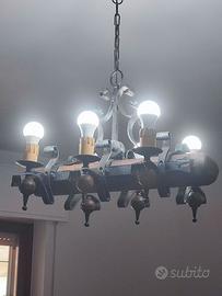 Lampadario rustico 6 luci in ferro e legno dimore