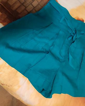 pantaloncini Zara turchese in lino