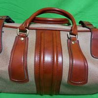 Borsone vintage in pelle-cuoio-tessuto fibra