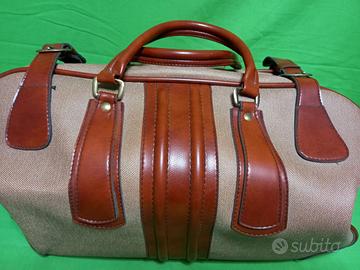 Borsone vintage in pelle-cuoio-tessuto fibra