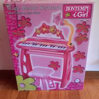 Pianola Bontempi con sgabello, microfono e scatola