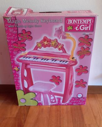 Pianola Bontempi con sgabello, microfono e scatola