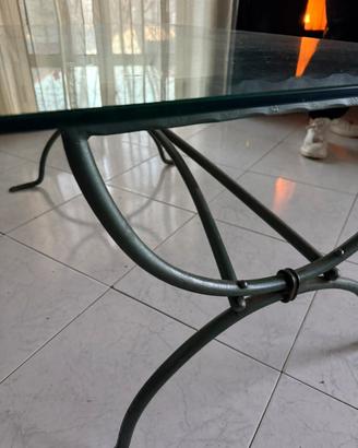 Tavolino in Vetro e Ferro Battuto