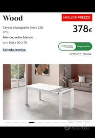 Tavolo vetro temperato allungabile trattabile