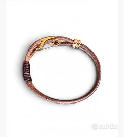 Bracciale unisex cuoio marrono chiusura metalo oro