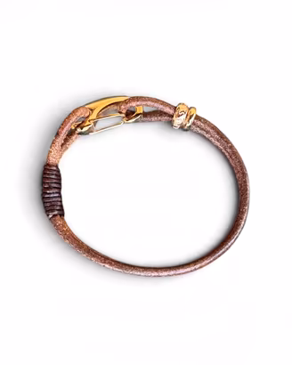 Bracciale unisex cuoio marrono chiusura metalo oro